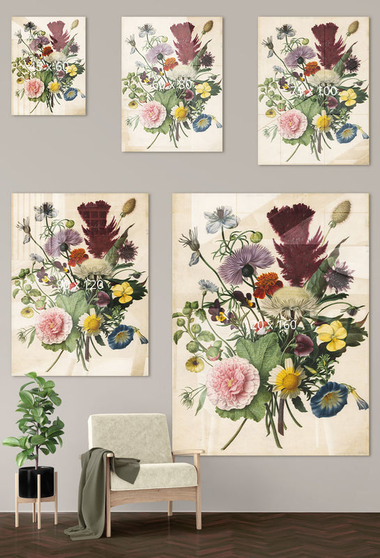 Hier zie je alle bloemen schilderijen op een rijtje