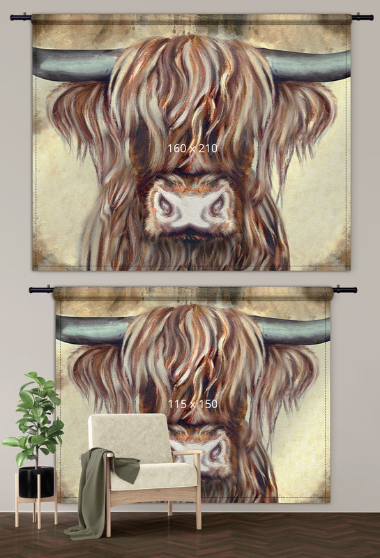 Wandtapijt muurkleed van Schotse hooglander Colin van katoen of velours in verschillende maten