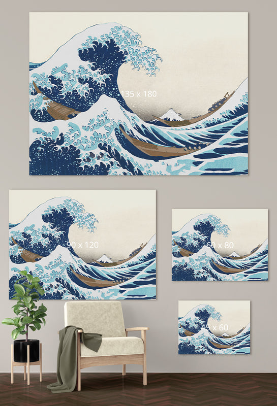 Het dibond schilderij van De grote golf van Kanagawa is in deze formaten te koop
