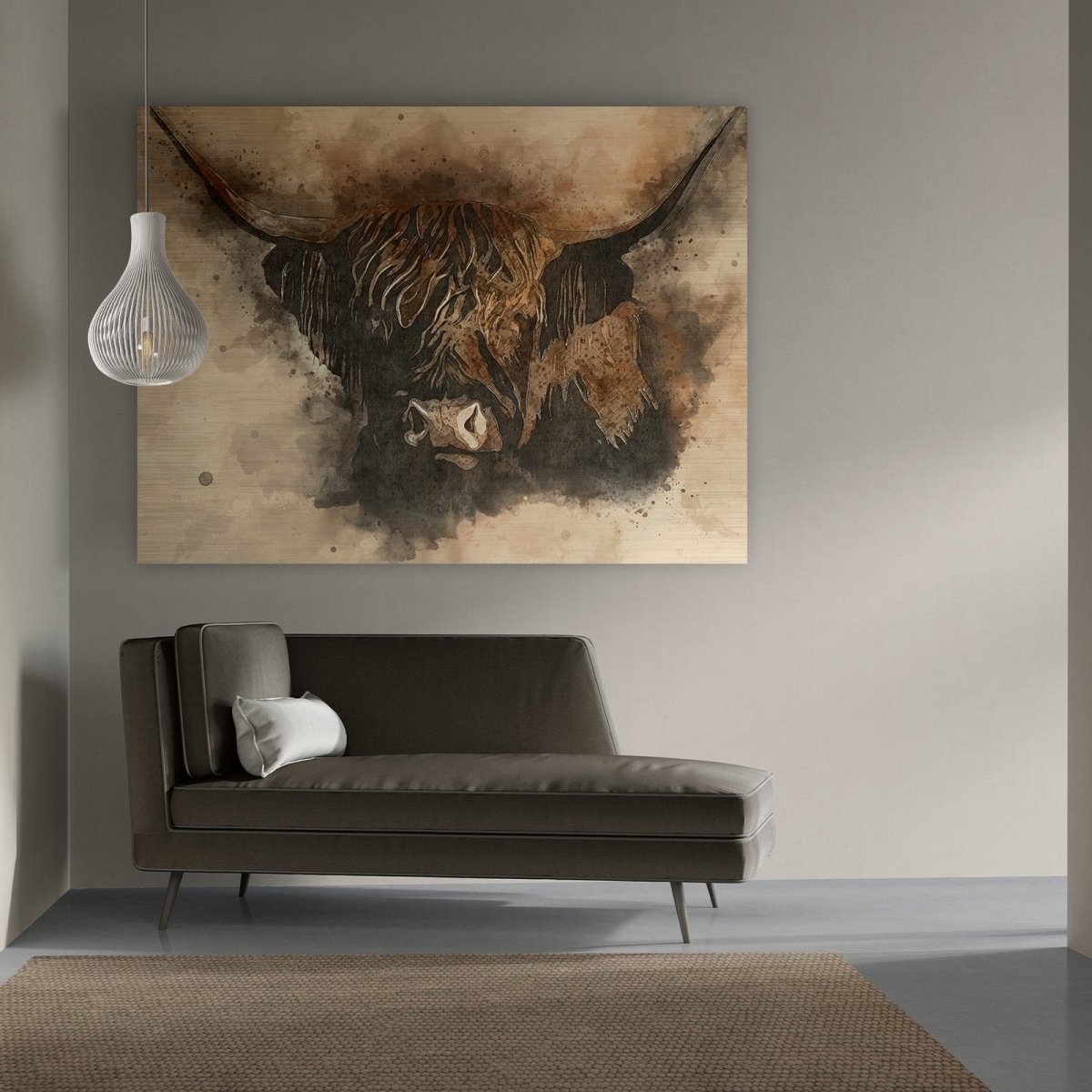Schotse hooglander schilderij op wandkleed – Kontoer Design Schotse hooglander schilderij op wandkleed – Kontoer Design