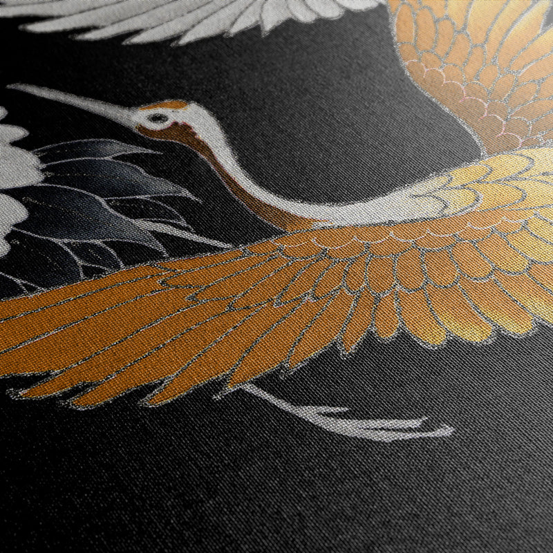 Zwart goud schilderij japandi stijl met kraanvogels
