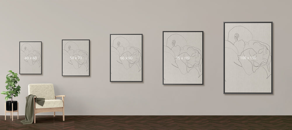 Op deze foto zie je hoe een groot canvas doek er op de muur uit ziet. De baklijst is er ook voor mega grote schilderijen