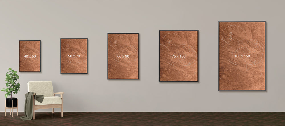 Op deze foto zie je hoe een groot canvas doek er op de muur uit ziet. De baklijst is er ook voor mega grote schilderijen