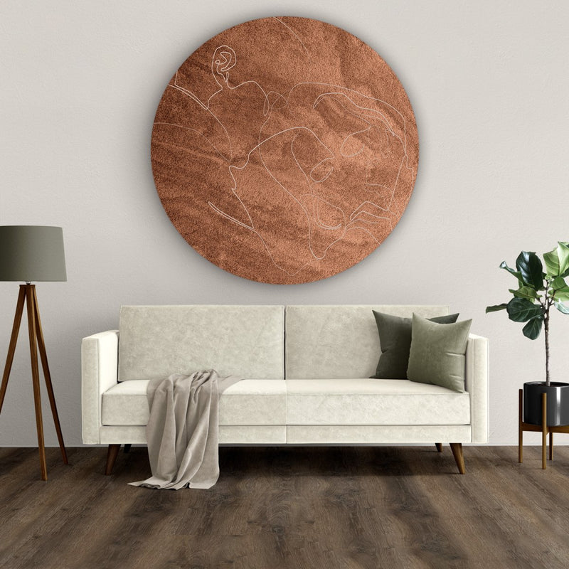 Line art op een prachtige bruine muurcirkel aan de wand