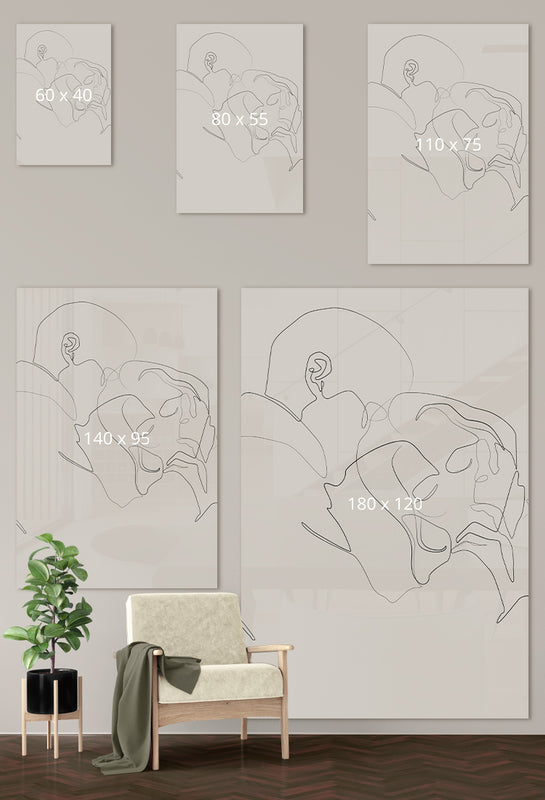 line art face in beige wit zwart op plexiglas of acrylglas 
