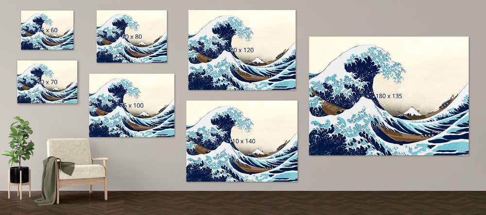 Het dibond schilderij van De grote golf van Kanagawa is in deze formaten te koop