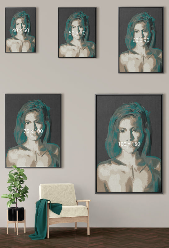Bestel canvas schilderijen op een formaat naar keuze, de verschillende afmetingen van de maatwerk wanddecoratie zie je hier