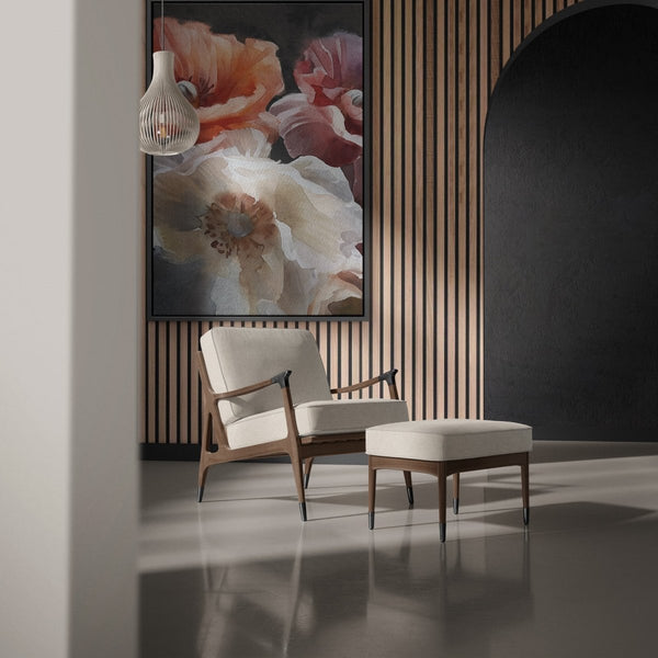 Schilderij 'Klaprozen onder het maanlicht' op canvas met luxe lijst – drie klaprozen in maanlicht tegen een zwarte achtergrond