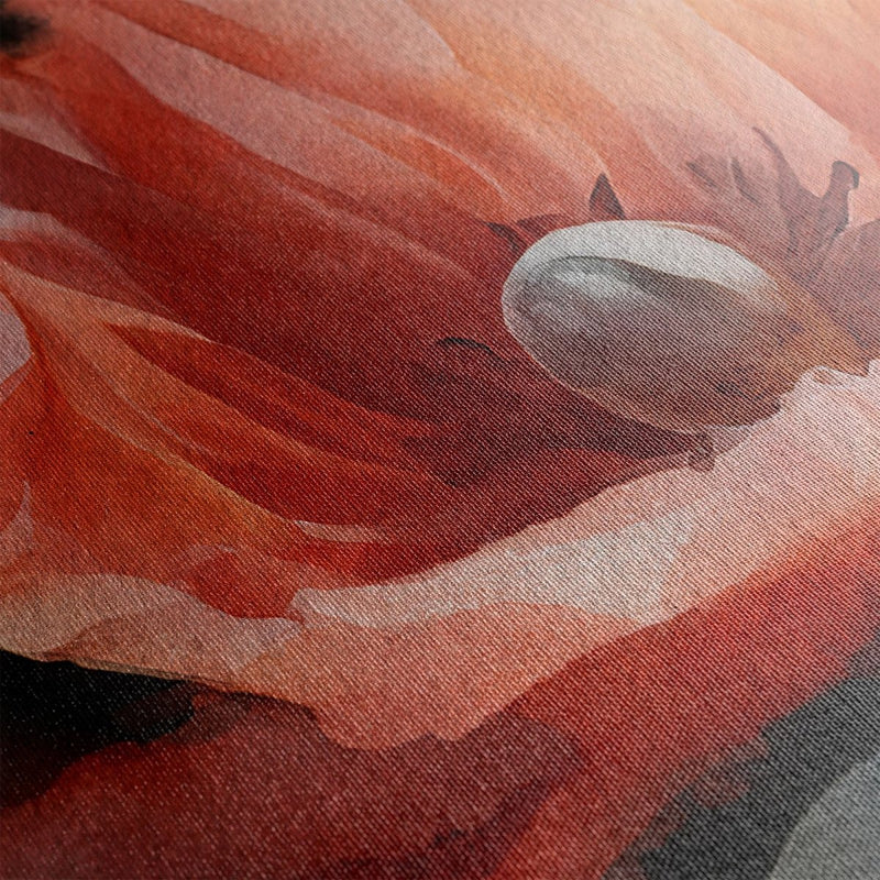 Detail van het schilderij 'Klaprozen onder het maanlicht' – een close-up van de rode rozen en de subtiele lichtinval van de maan. 
