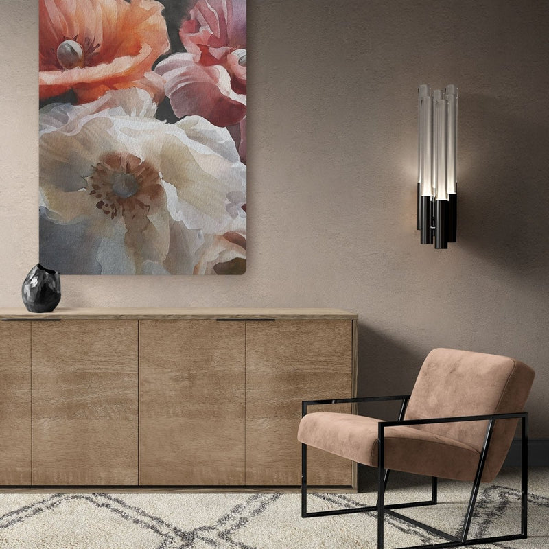Uniek kunstwerk met klaprozen – levendige bloemen gevangen in een spel van licht en schaduw.