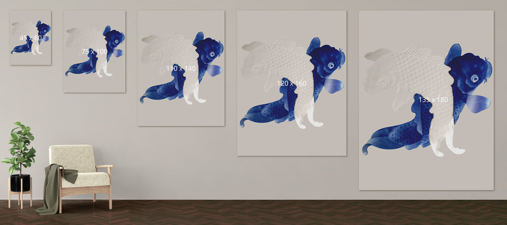Alle afmetingen van het dibond schilderij met karper vissen op een rijtje.