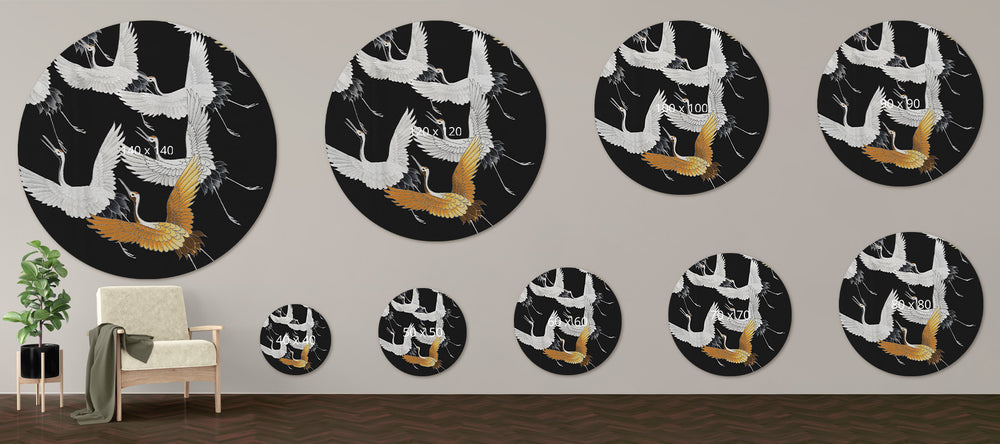 Japandi stijl wanddecoratie muurcirkels met gouden vogels
