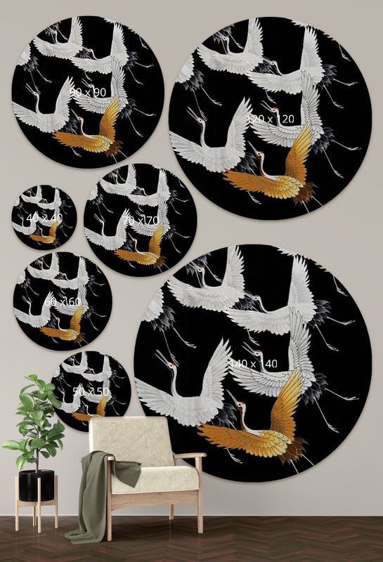 Kraanvogels muurcirkel japandi stijl op verschillende formaten