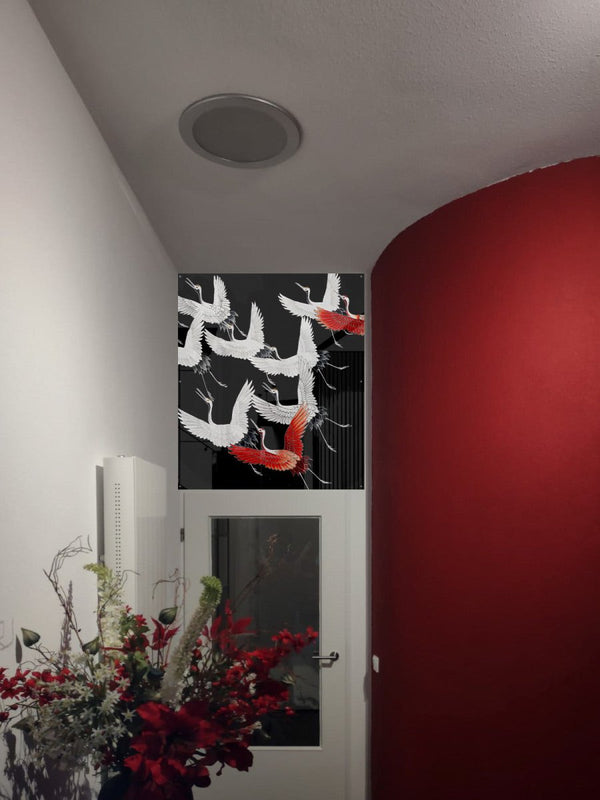 Kraanvogels rood op maat 107 cm (b) x 124 cm (h)