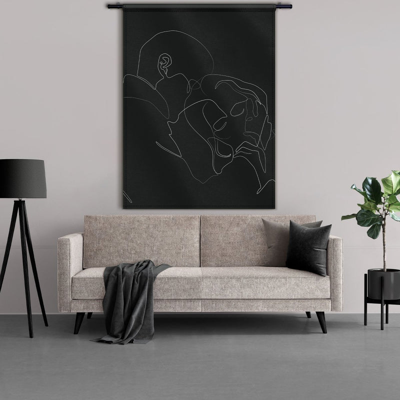 Het lijntekening gezicht met naam: line art zwart wit zie je hier op wanddoek 