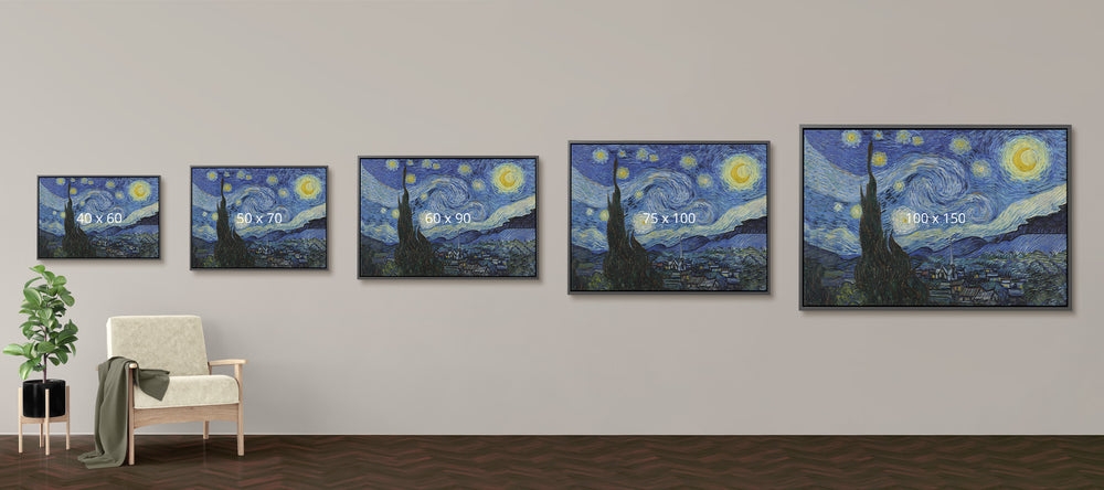 Meerdere Sterrennacht (Van Gogh) reproducties op een rij