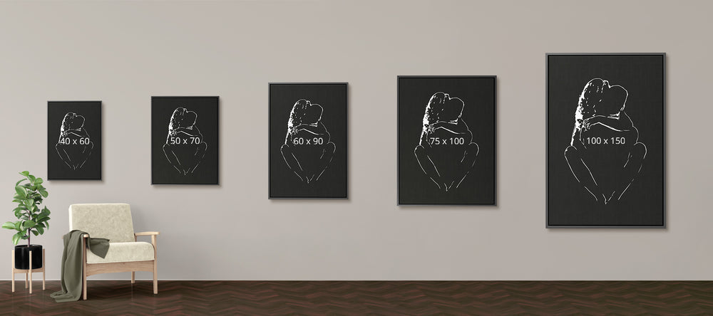 Hier zie je een overzicht van de formaten waarop Silhouette op canvas met lijst leverbaar is