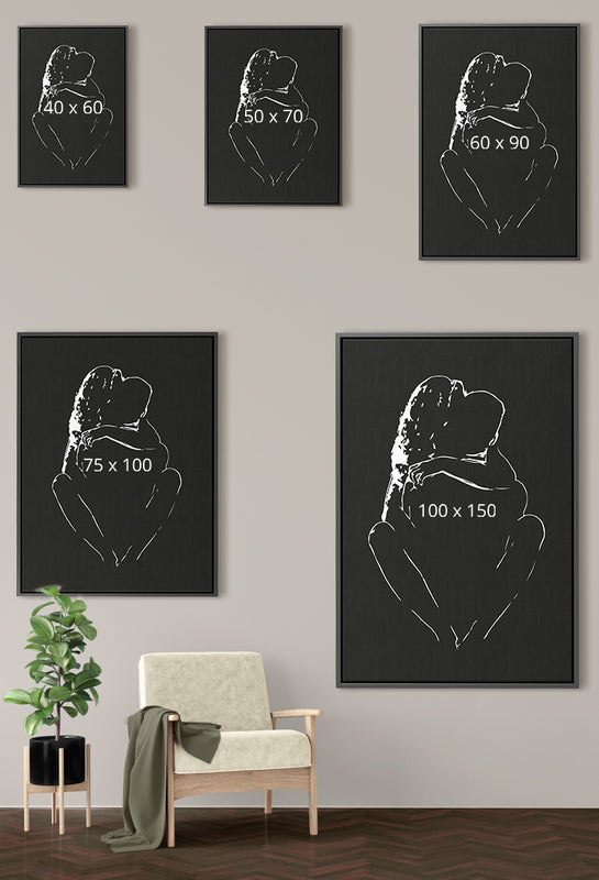 Hier zie je een overzicht van de formaten waarop Silhouette op canvas met lijst leverbaar is