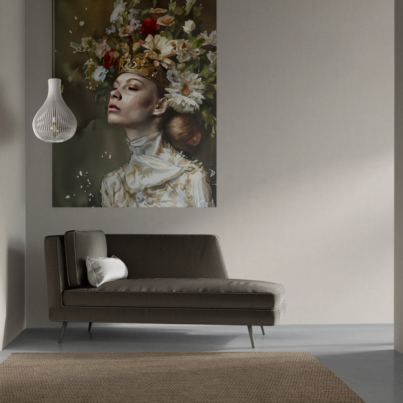 Het echte schilderij vrouw met bloemen op haar hoofd