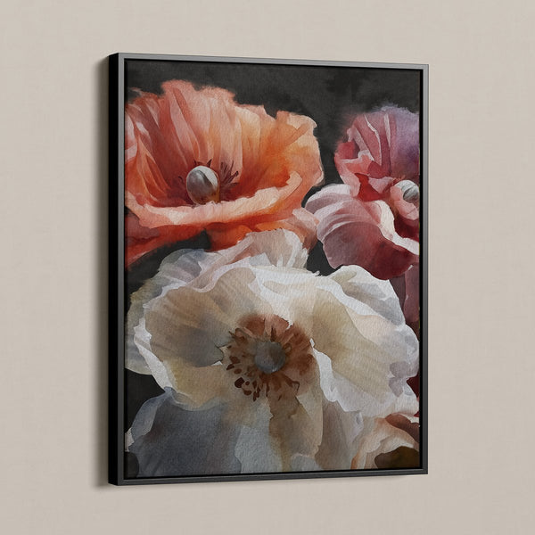 Klaprozen onder het maanlicht op canvas met lijst
