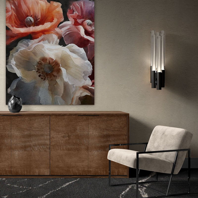 Grootformaat schilderij op dibond – expressieve klaprozen onder mystiek maanlicht, perfect voor een stijlvolle inrichting