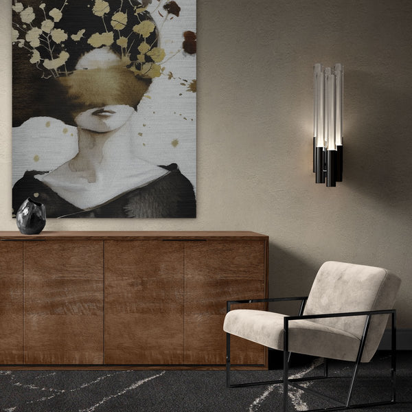 Aluminium wanddecoratie met vrouwelijk portret, geblinddoekte vrouw met gouden sluier
