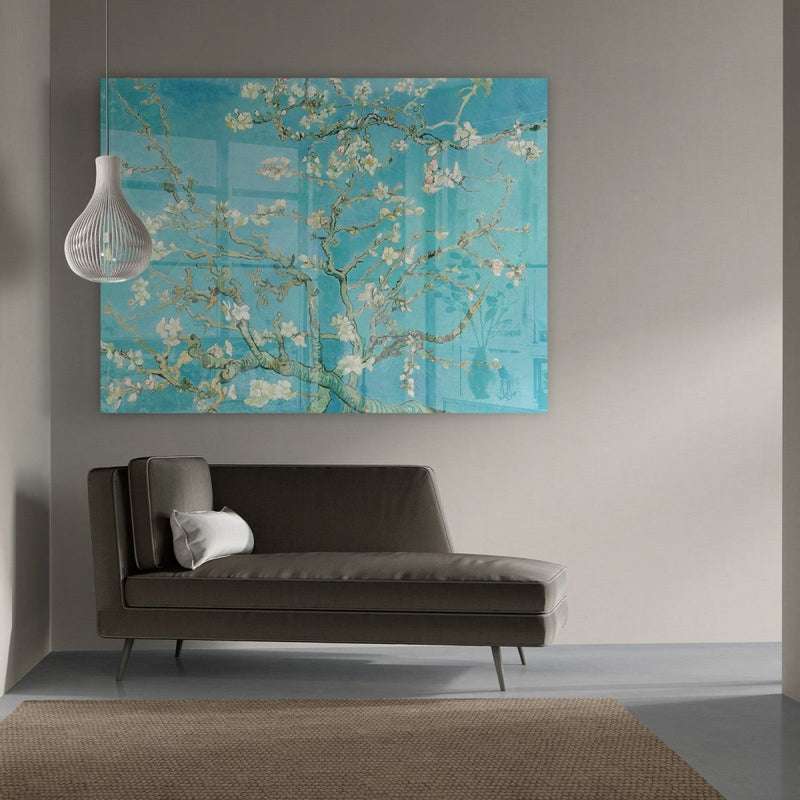 Het Amandelbloesem met zijn blauwe lucht en grote bloeiende takken op plexiglas, ook wel acrylglas genoemd. Wil je zelf zo'n prachtig werk aan de muur? Wij maken deze Amandelbloesem schilderijen in verschillende formaten en materialen. 