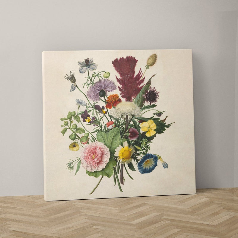 Maatwerk bloemen schilderij in het vierkant op canvas. 