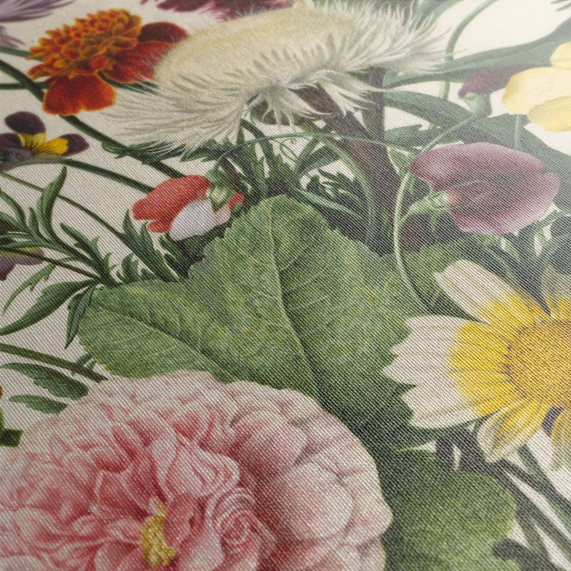 Zo ziet het bloemen schilderij er van dichtbij uit. De structuur in het canvas is goed te zien, maar ook de pigmenten die gebruikt zijn in het werk zijn zichtbaar.