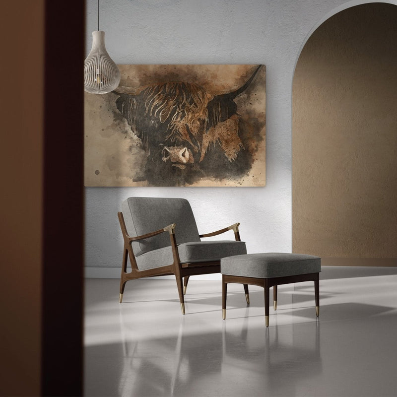 Een uniek, karaktervol werk aan de muur. Dat haal je in huis wanneer je deze Schotse hooglander op canvas besteld.