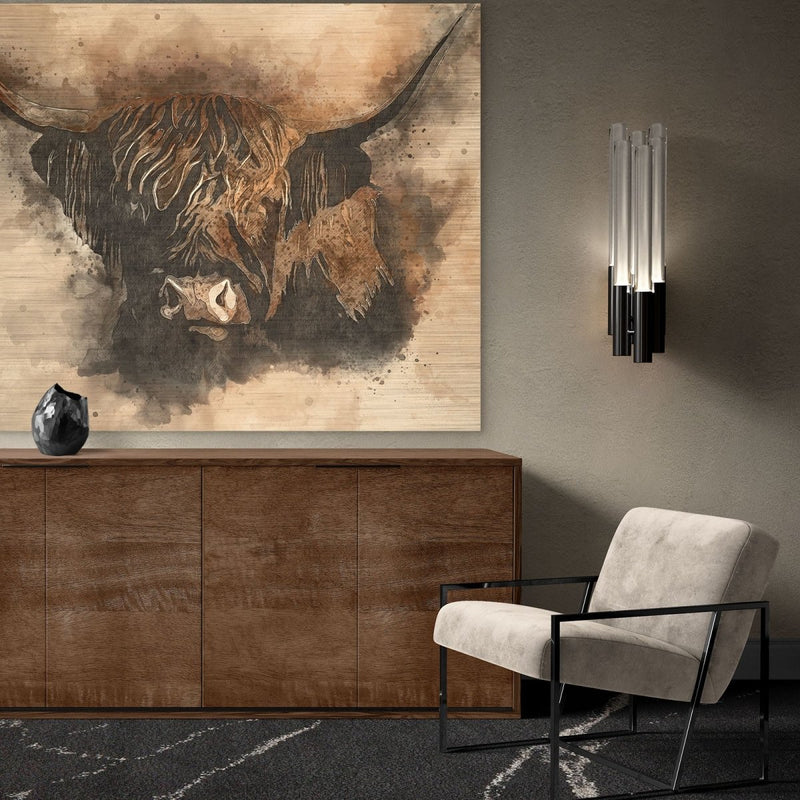 Schotse hooglander Bruce op geborsteld aluminium