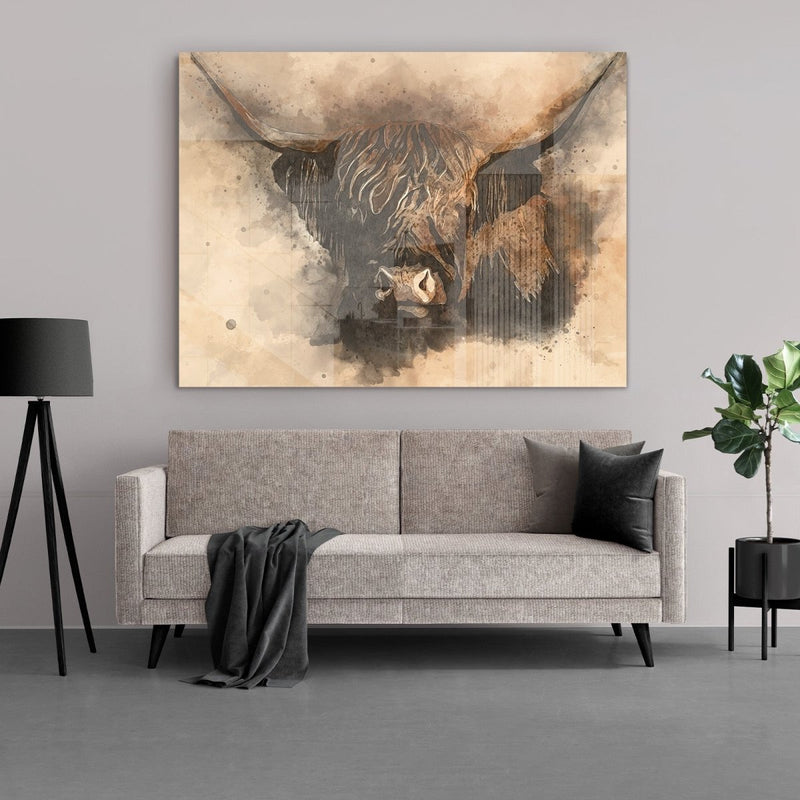 Schotse hooglander Bruce op plexiglas