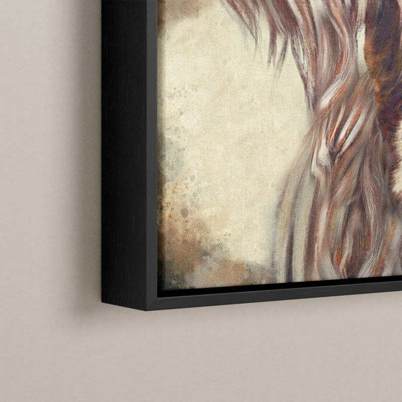 Zo ziet de canvas met lijst eruit, hier zie je de lijst om Schotse hooglander Colin op canvas. 