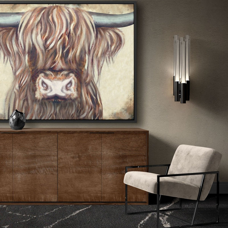 luxe wanddecoratie zoals deze canvas met lijst van Schotse hooglander colin is een aanvulling voor jouw chique interieur