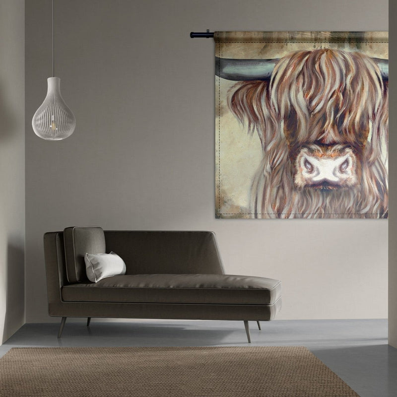 Schotse hooglander wandkleed goud kleur met bruin