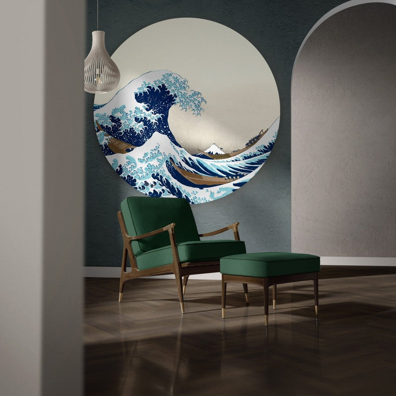 De grote golf van kanagawa door Katsushika Hokusai op muurcirkel van aluminium dibond