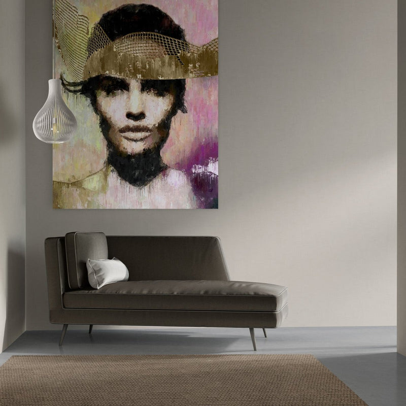 Confidence Unveiled op dibond boven de sofa