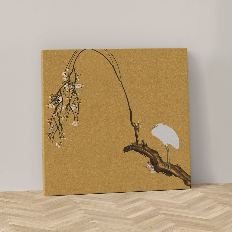 Dit is het Japanse kunstwerk in het vierkant. Het canvas schilderij kent veel gouden details. 