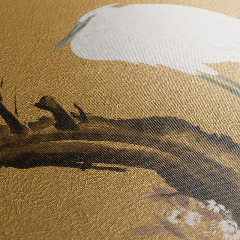 Het beroemde schilderij met goud en een witte reiger in een boom op canvas met baklijst.