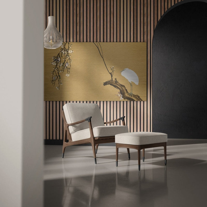 Chic, zo kun je dit aluminium schilderij in het goud het beste omschrijven. De muurdecoratie is uitermate duurzaam en kent een chique uitstraling. 