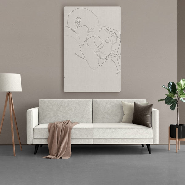 Beige schilderij met zwarte lijntekening 