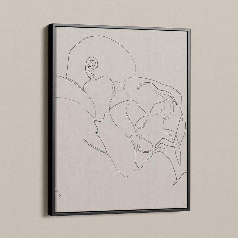Schilderij met lijst in kleurstelling beige zwart wit