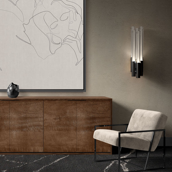 Line art op canvas met lijst in beige 