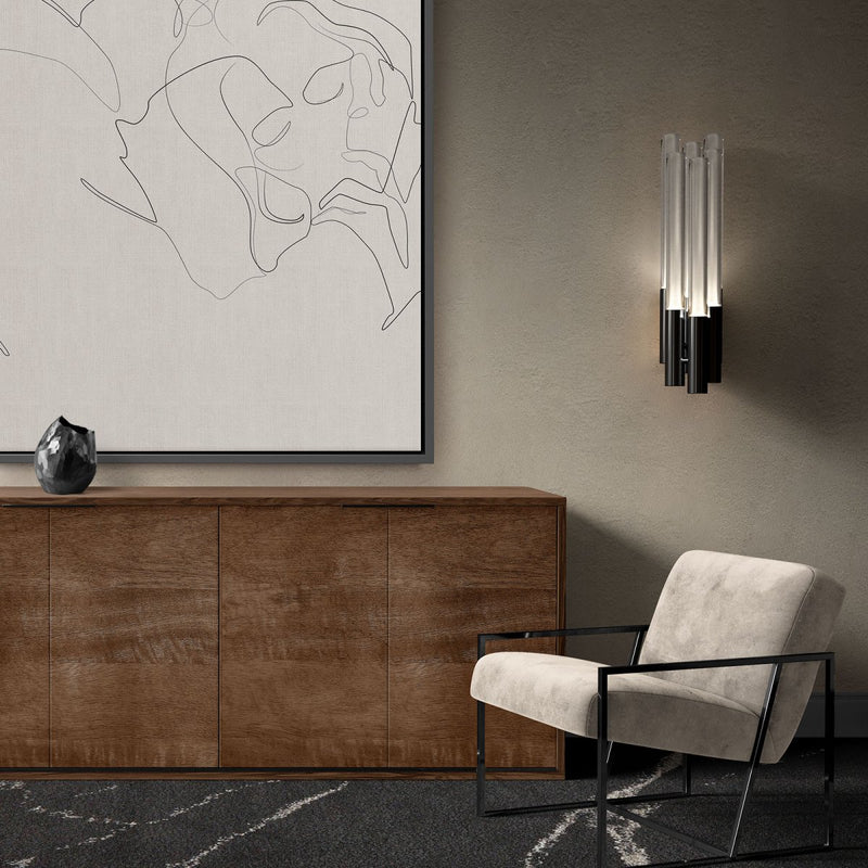Line art op canvas met lijst in beige 