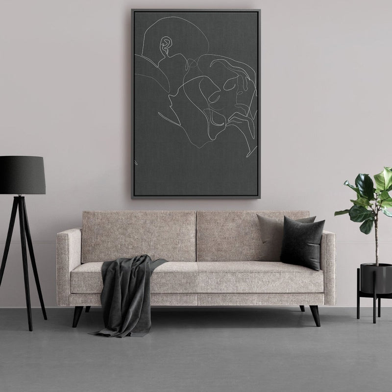Groot zwart wit canvas schilderij line art