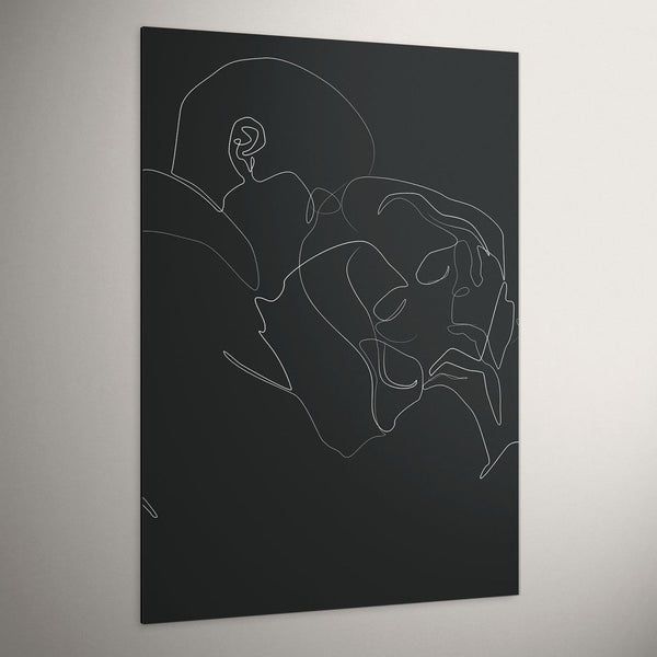 De Innigheid op aluminium dibond wanddecoratie in zwart wit line art lijntekening