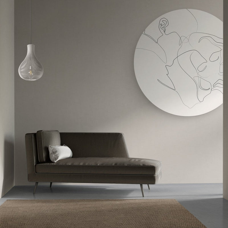 Wit beige muurcirkel van dibond met lijnkunst