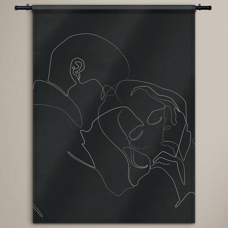 Wandkleed zwart wit van De innigheid lijntekening