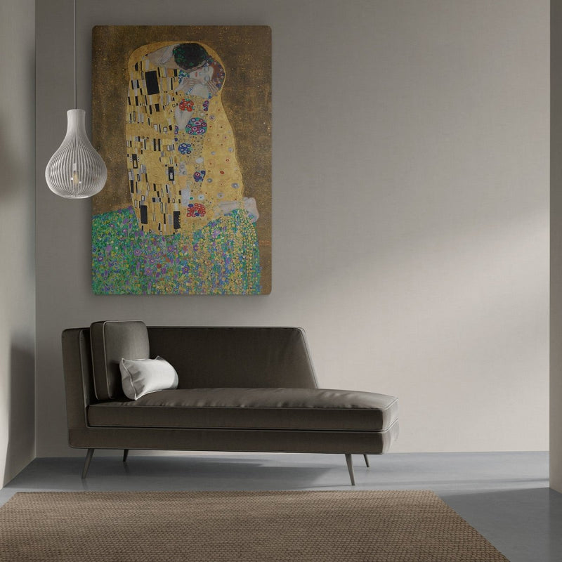 Gustav klimt maakte De kus in 1907, bestel deze reproductie op canvas op waar formaat 