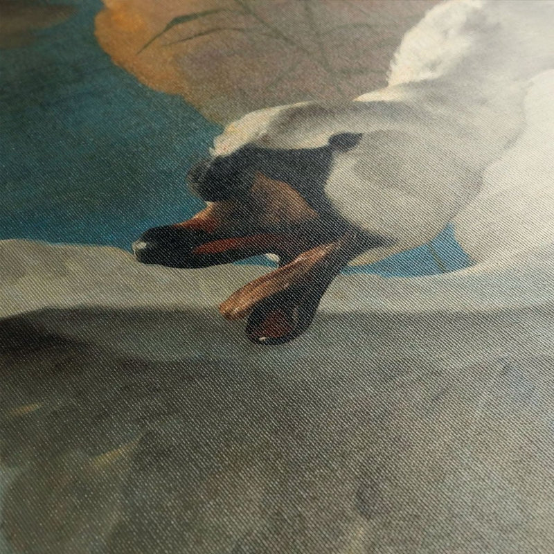 Dit is een close up van de bedreigde zwaan. Je zien hoe scherp de afbeelding is en hoe goed de zwaan geschilderd is. 